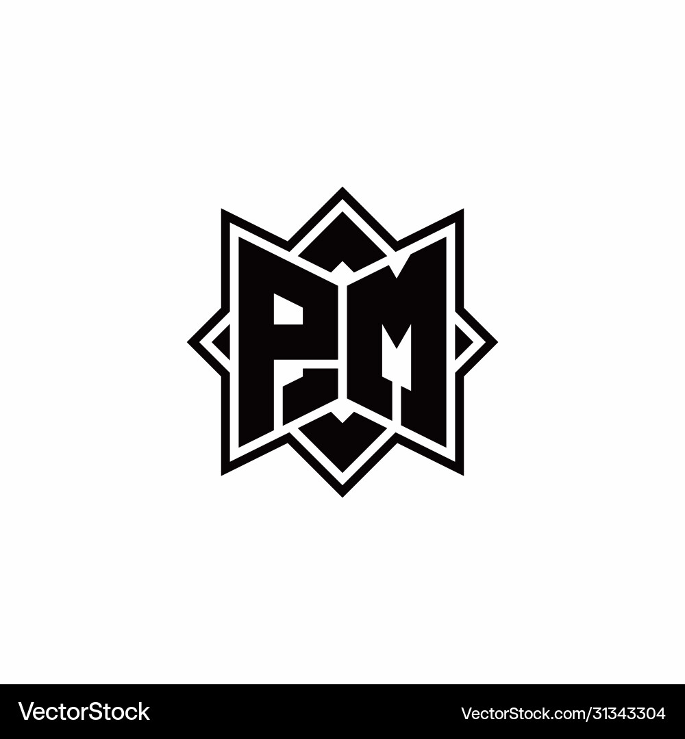 Pm monogram logo with square rotate style outline vector image