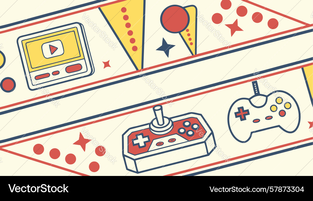 Retro gaming background with controller and video vector image