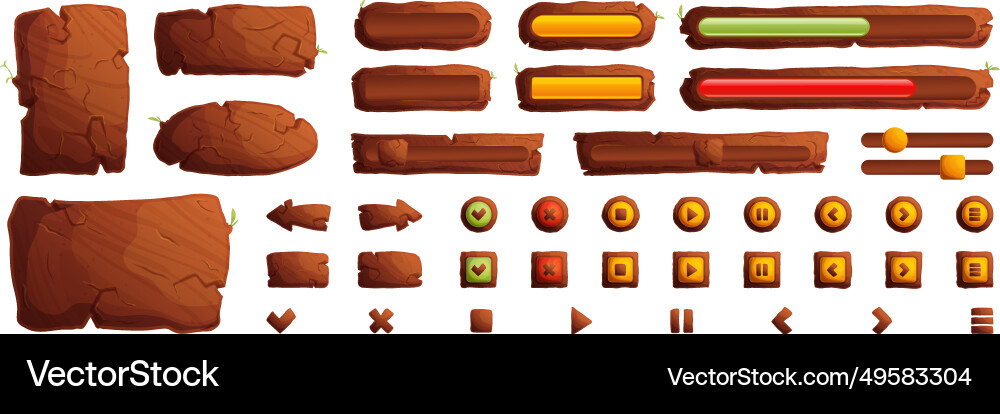 Wooden buttons and boards for game ui gui vector image