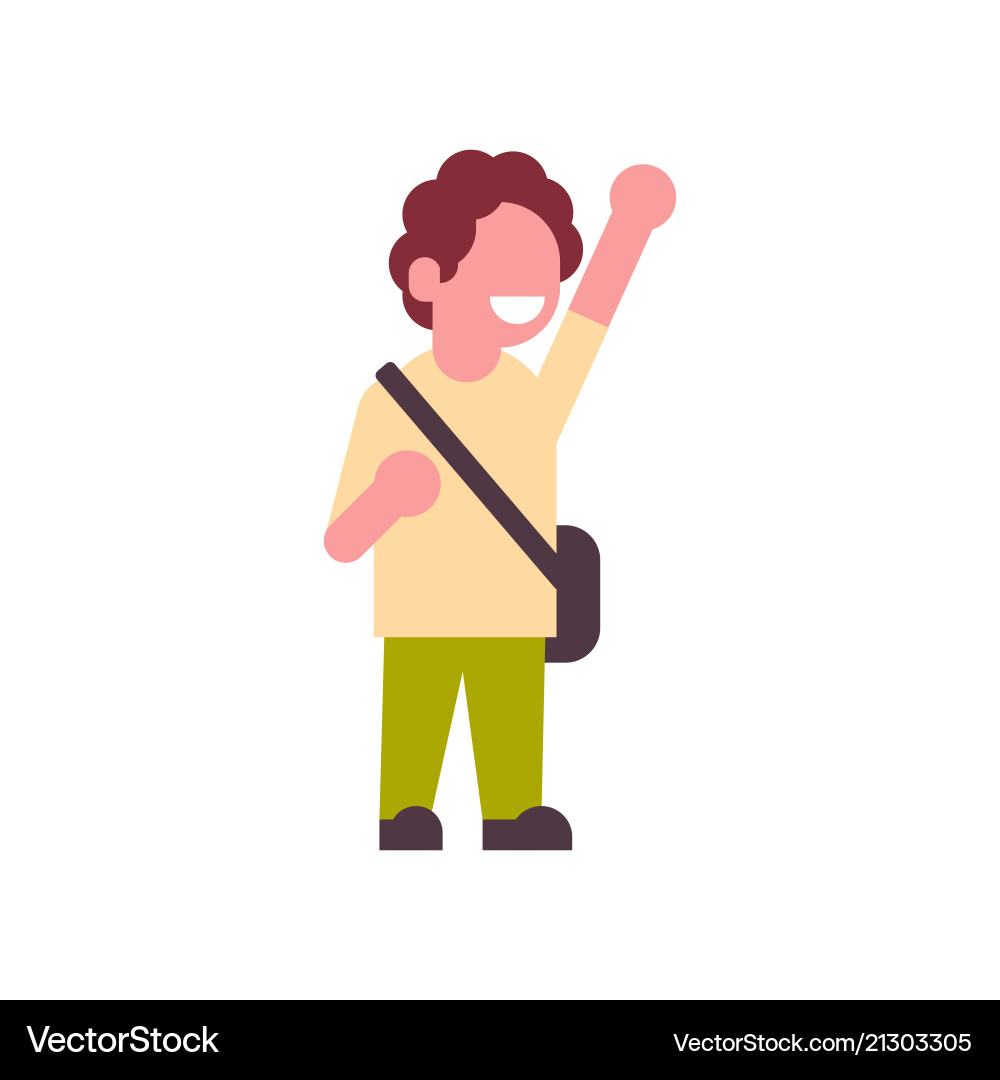 Boy backpack raising hand up school children Boy backpack raising hand up school children vector image