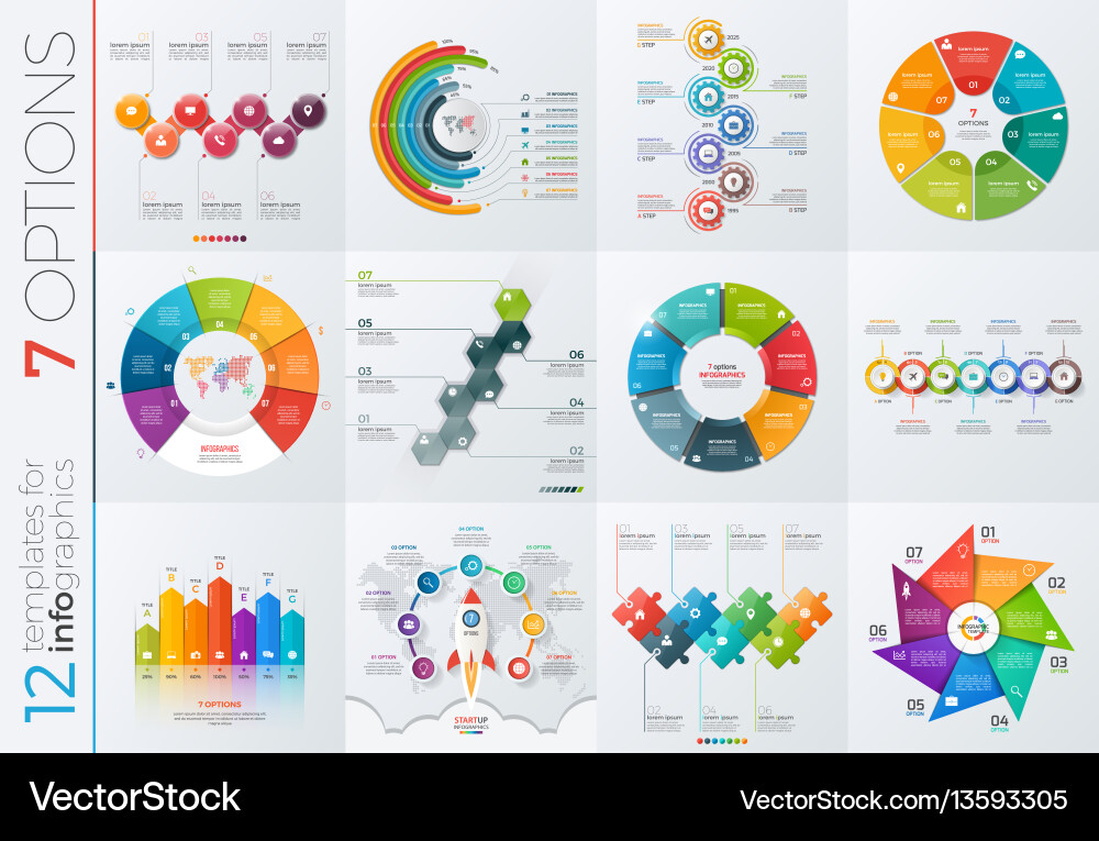 Collection of 12 templates for infographics Collection of 12 templates for infographics vector image