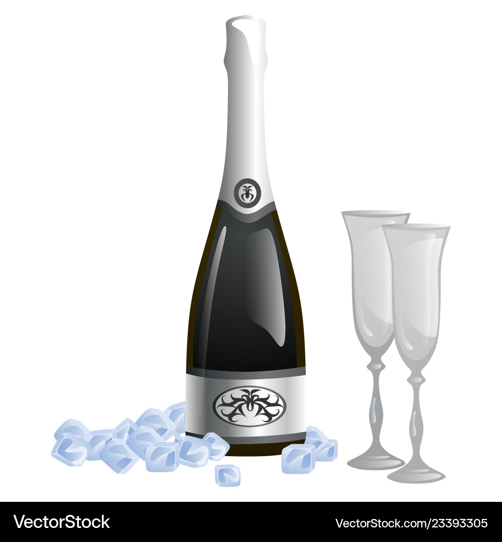 Dark bottle with ice cubes and empty crystal Dark bottle with ice cubes and empty crystal vector image