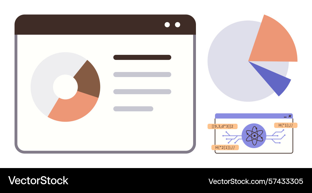 Data dashboard with chart visualizations and web Data dashboard with chart visualizations and web vector image