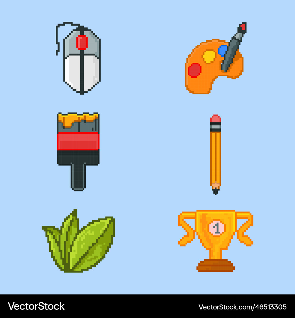 Flat design pixel art element set Flat design pixel art element set vector image