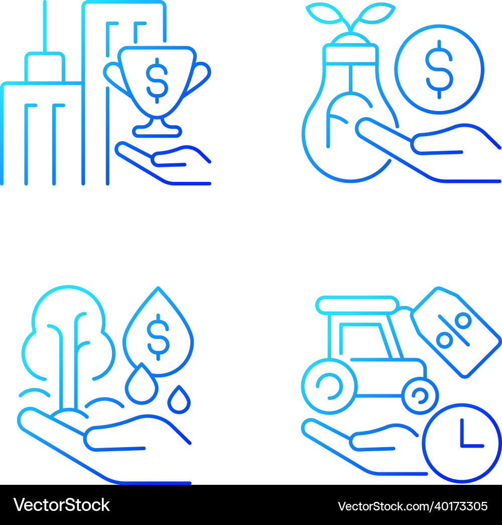 Grant and investment gradient linear icons set Grant and investment gradient linear icons set vector image
