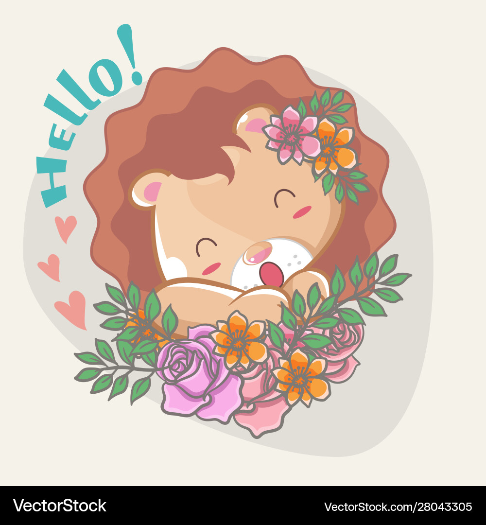 Hand gezogen glücklich süße Löwe mit Blumen für Kinder Hand gezogen glücklich süße Löwe mit Blumen für Kinder vektorbild