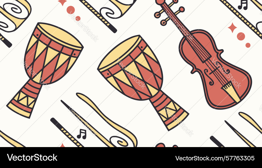 Percussion and string instruments pattern design vector image