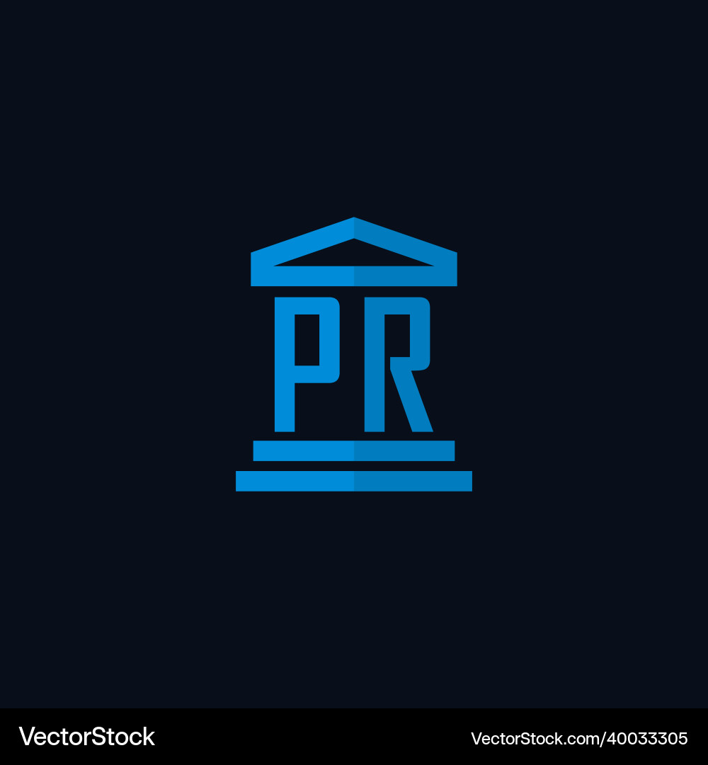 Pr initial logo monogram with simple courthouse Pr initial logo monogram with simple courthouse Vector Image