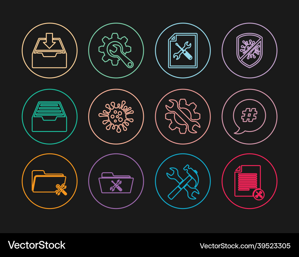 Set line file document service hashtag speech Set line file document service hashtag speech vector image