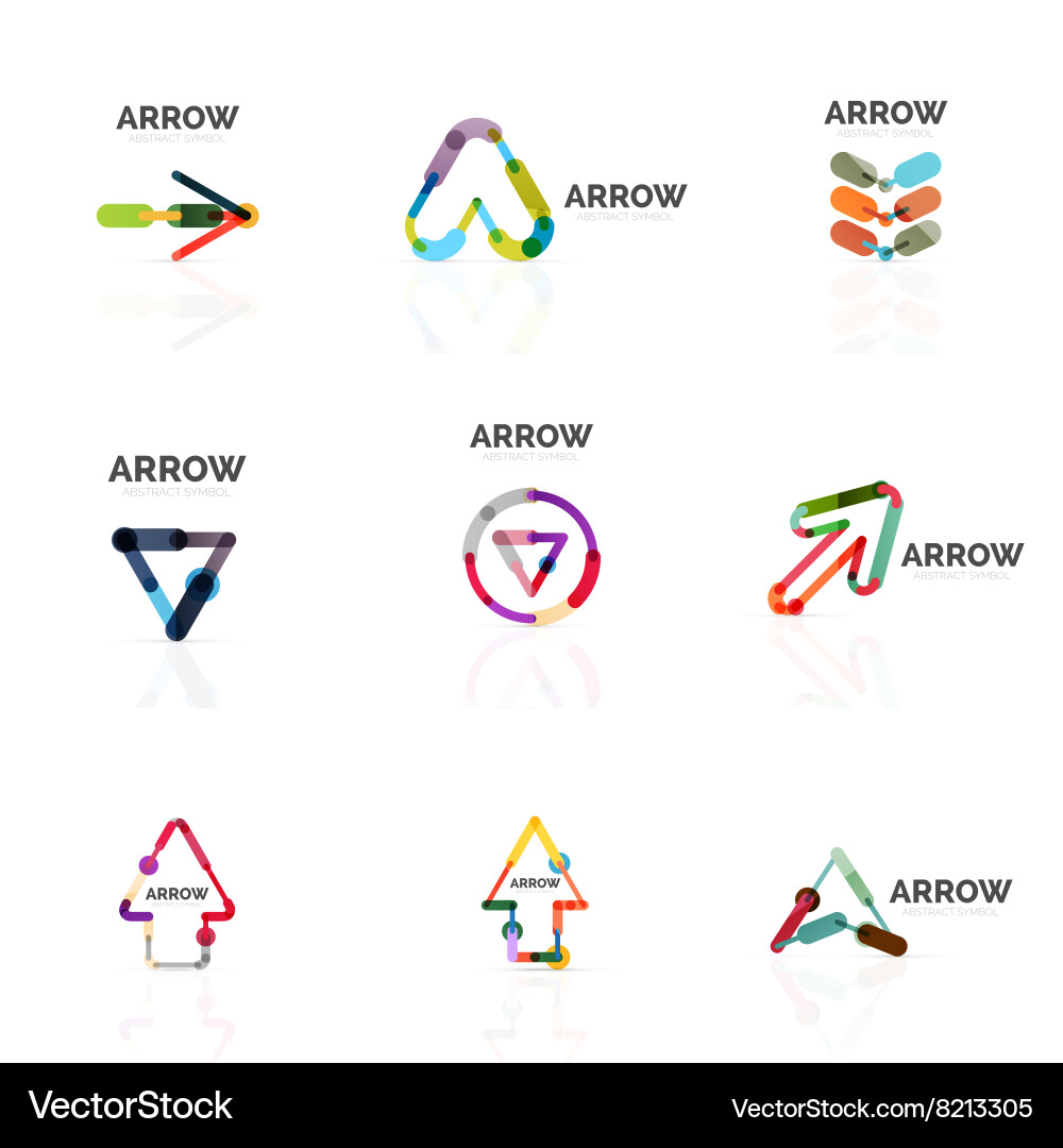 Set of linear arrow abstract logos connected vector image