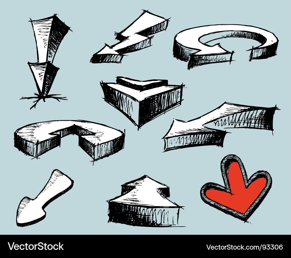 Arrow Icons - Set of Drawn Arrows Vector Image