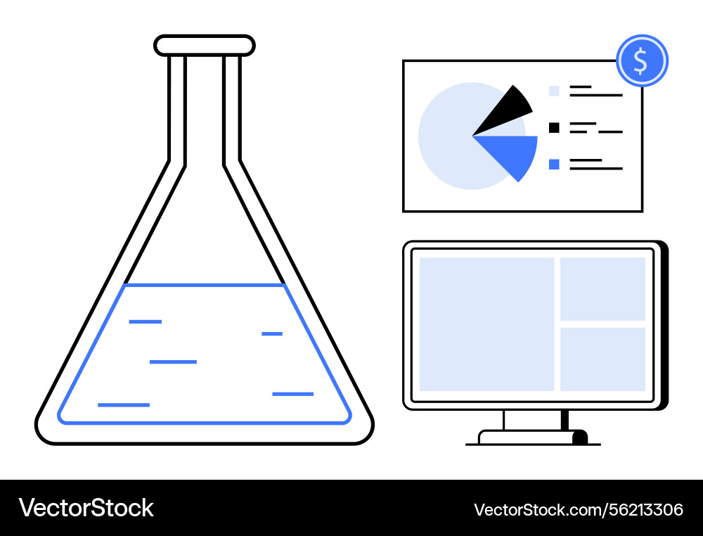 Chemistry flask and data analytics elements Chemistry flask and data analytics elements vector image