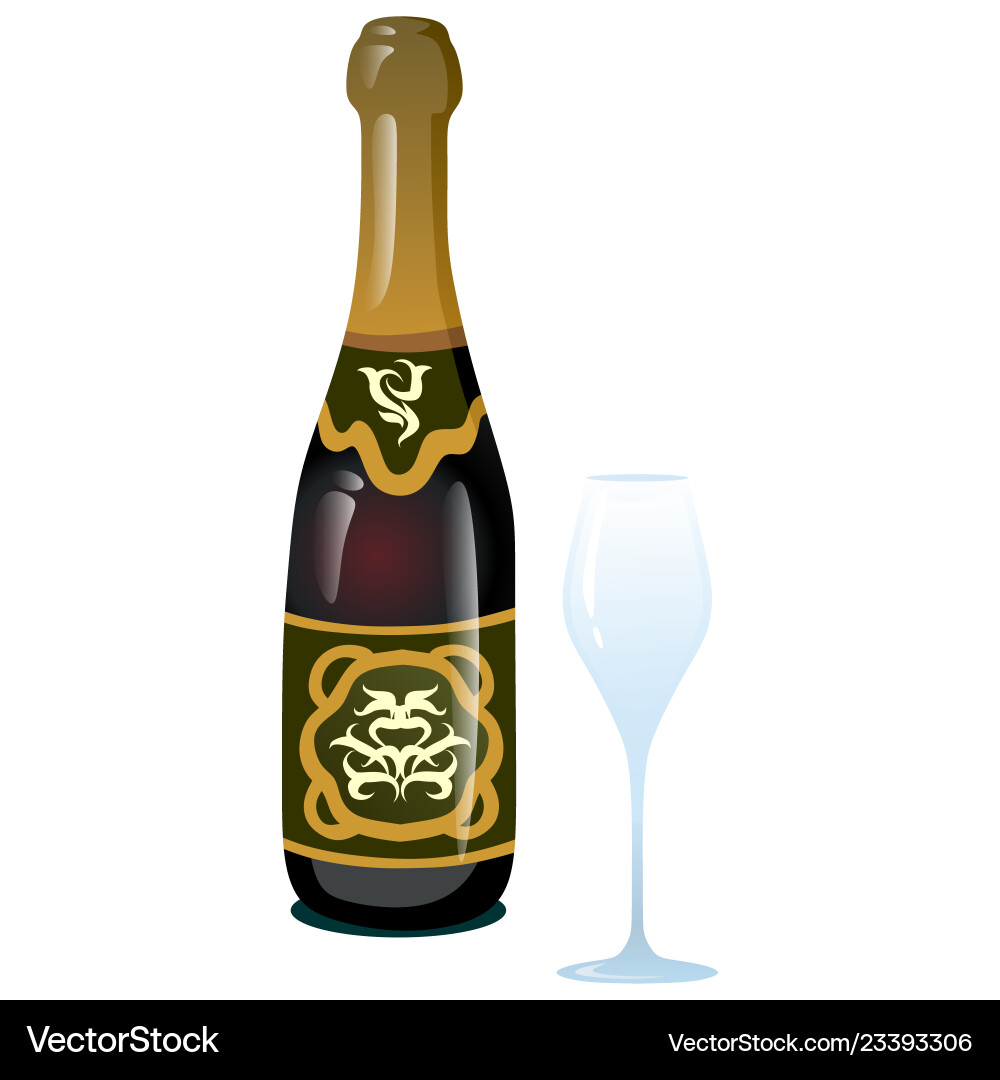 Dark bottle with ice cubes and empty crystal Dark bottle with ice cubes and empty crystal vector image