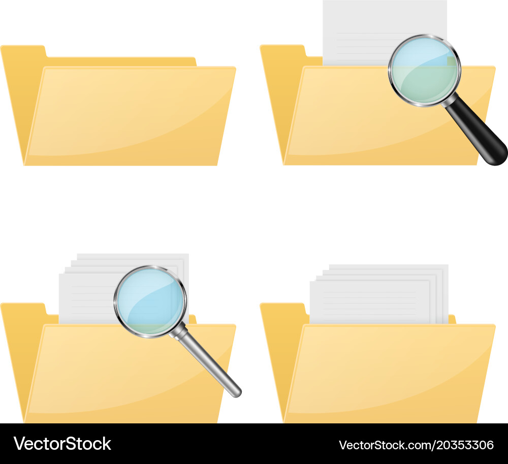 Folder icons empty and full with magnifying vector image