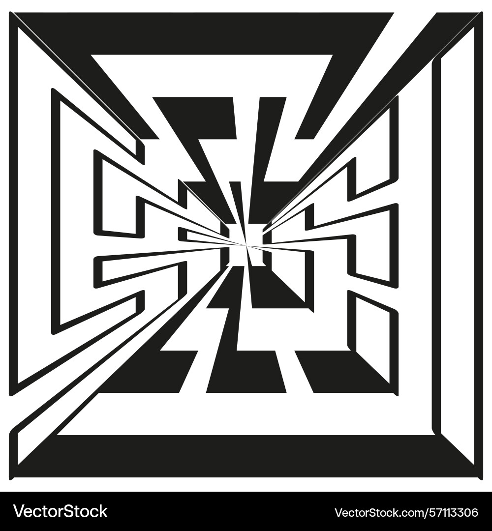Maze tunnel shape deep perspective black path Maze tunnel shape deep perspective black path vector image