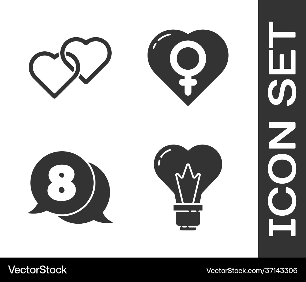 Set heart shape in a light bulb two linked hearts Vector Image