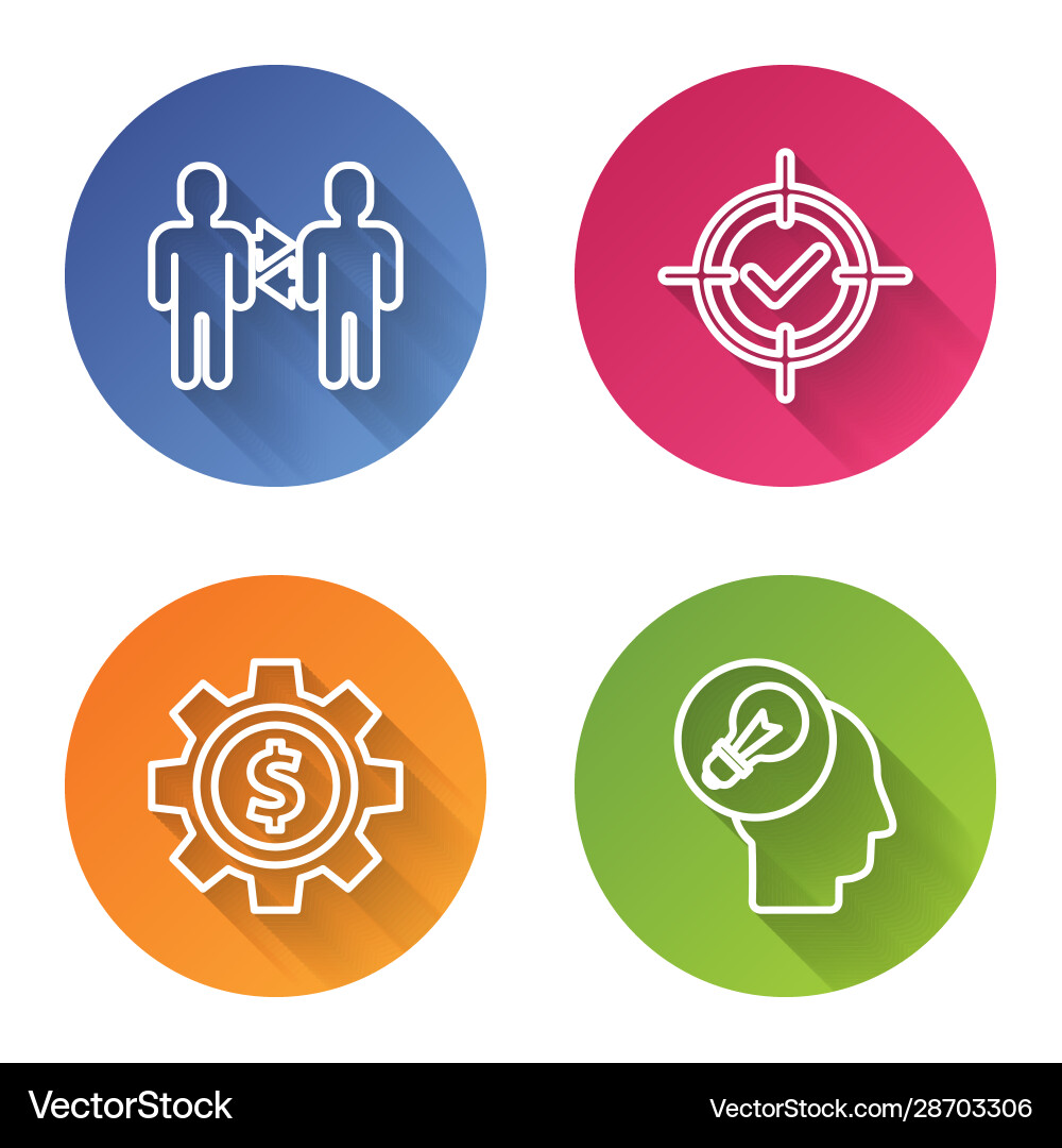Set line project team base target and check mark vector image