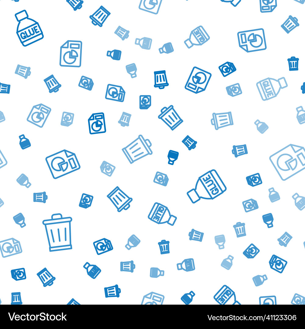 Set line trash can glue and document with graph Set line trash can glue and document with graph vector image
