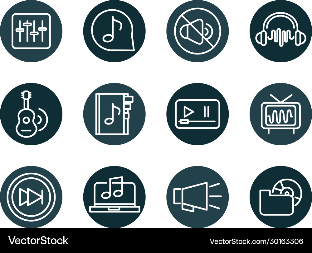 Sound audio volume music block style icons set Vector Image