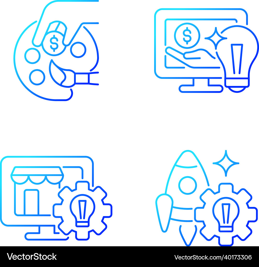 Startup ideas gradient linear icons set Startup ideas gradient linear icons set vector image