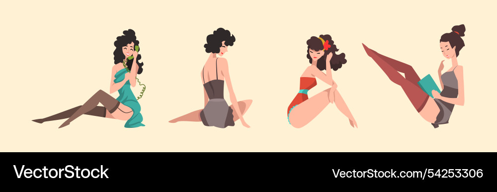 Verführerische Pin up Mädchen in sexy Kleidung posiert Verführerische Pin up Mädchen in sexy Kleidung posiert vektorbild