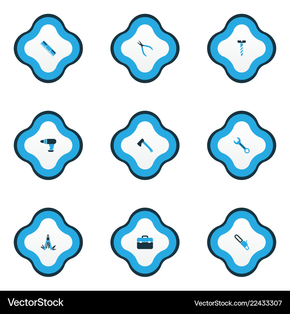 Handtools icons colored set with toolbox hatchet Handtools icons colored set with toolbox hatchet vector image