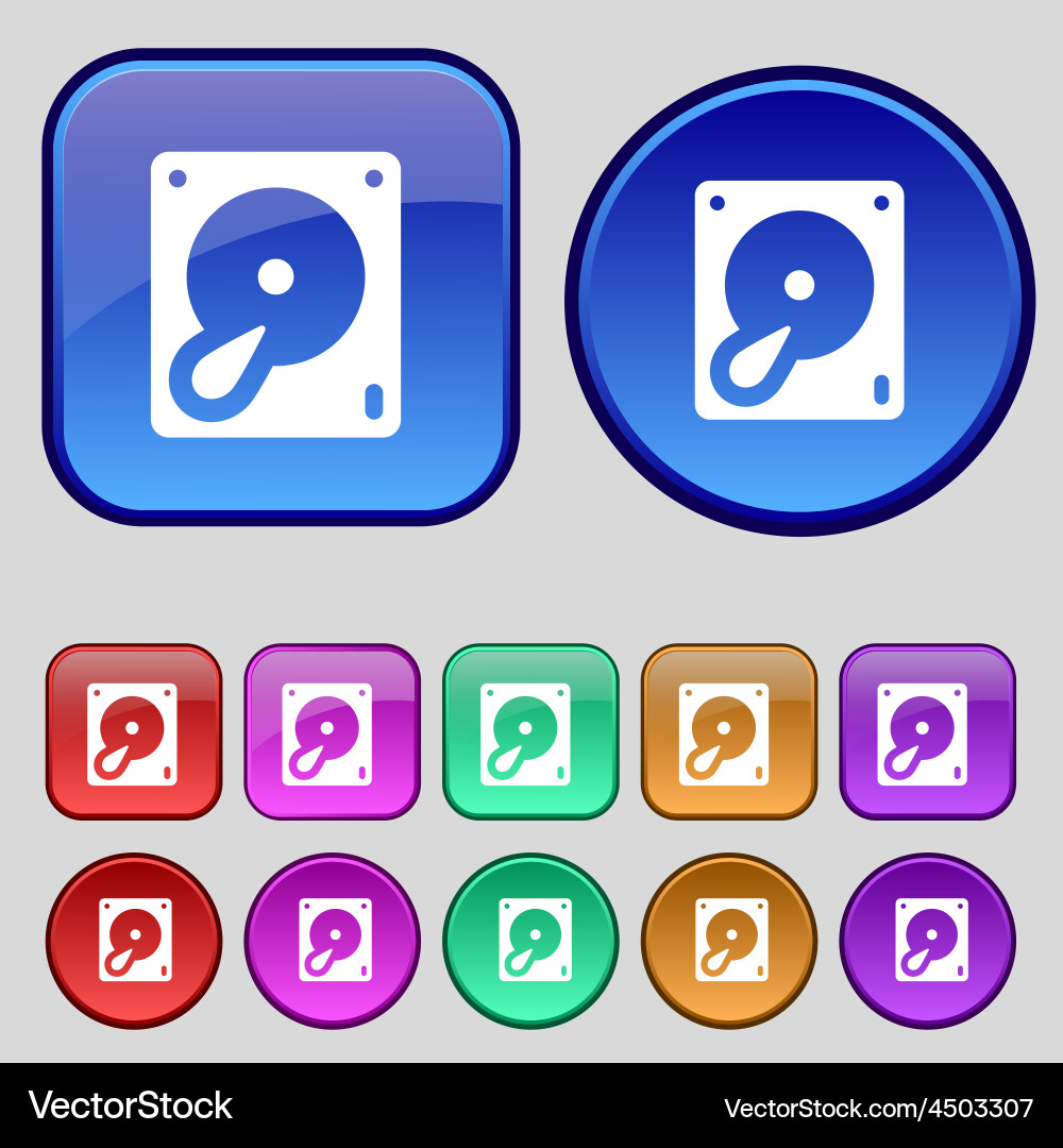 Hard disk and database icon sign a set of twelve vector image