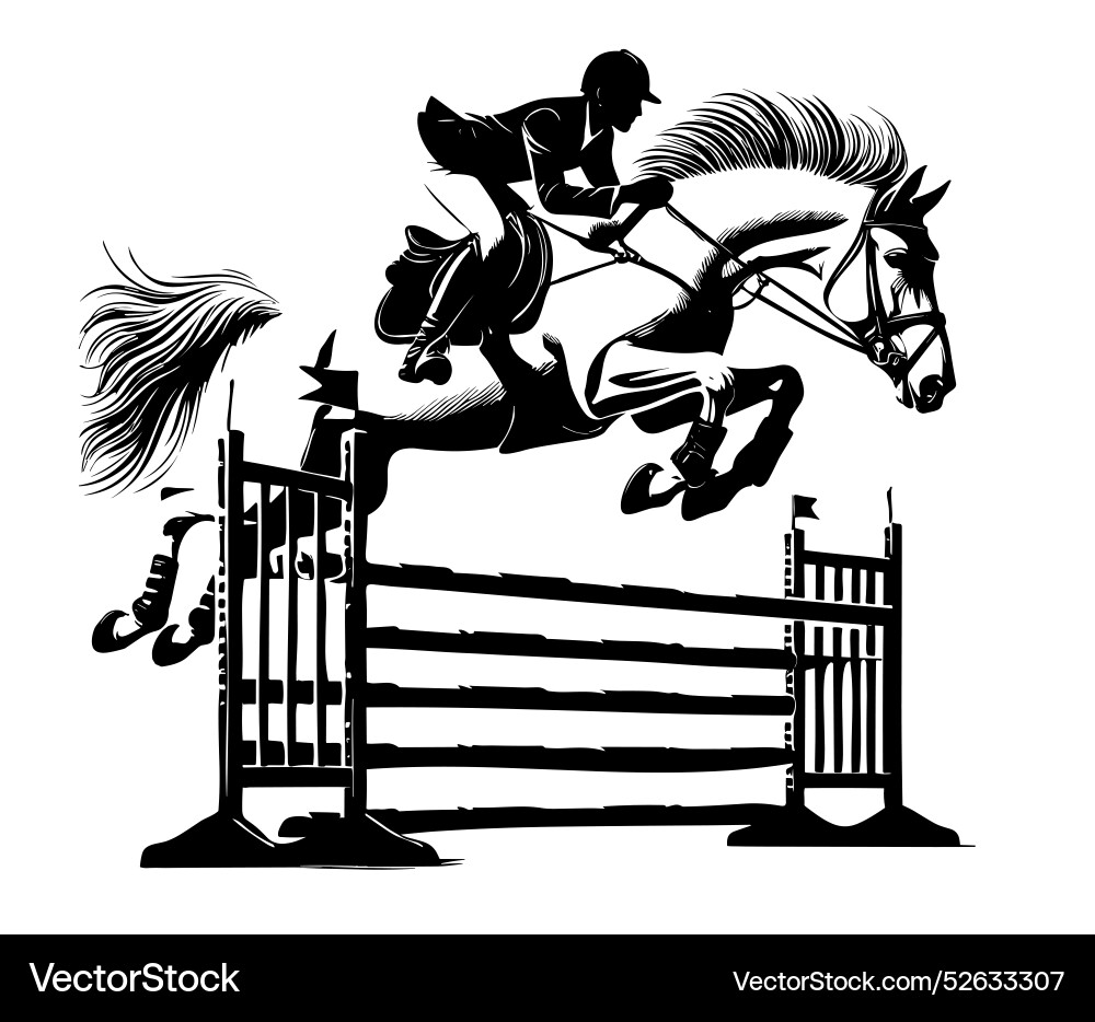 Horse jumping over fence Royalty Free Vector Image