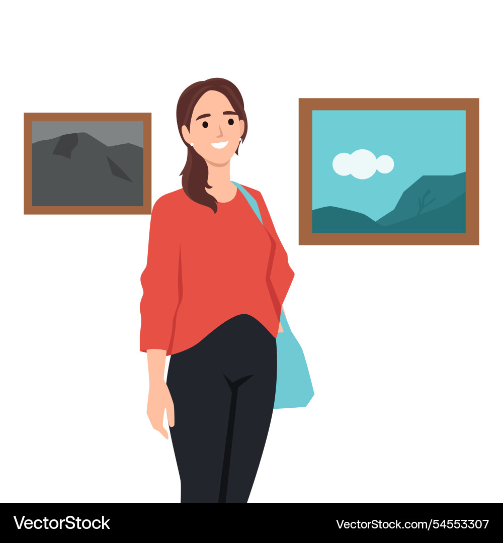 Junge Frau Besucher der zeitgenössischen Kunstgalerie Junge Frau Besucher der zeitgenössischen Kunstgalerie vektorbild