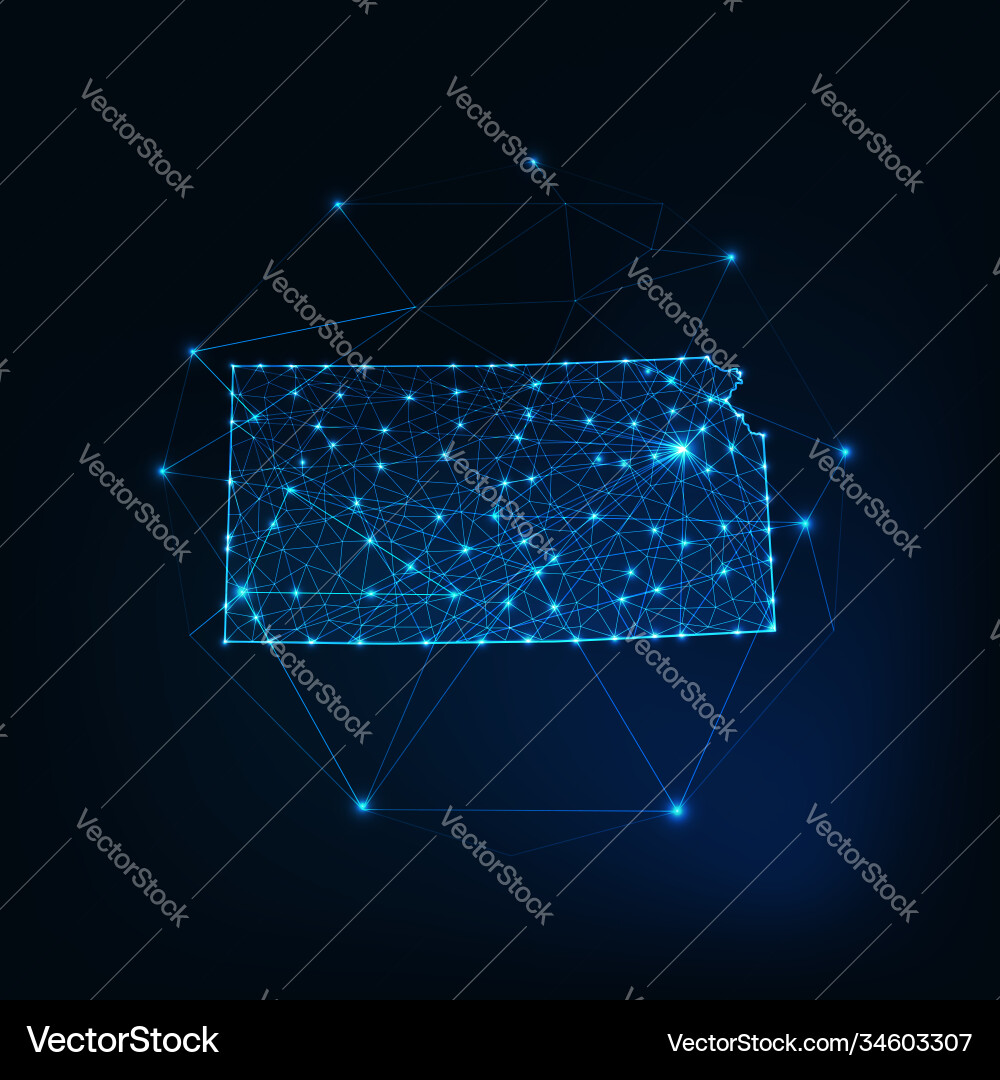 Kansas state usa map glowing silhouette made Kansas state usa map glowing silhouette made Vector Image
