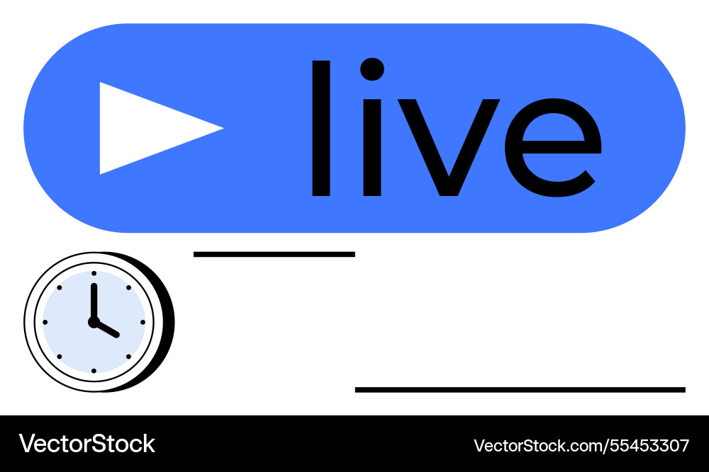 Live streaming button with play icon and clock Live streaming button with play icon and clock vector image