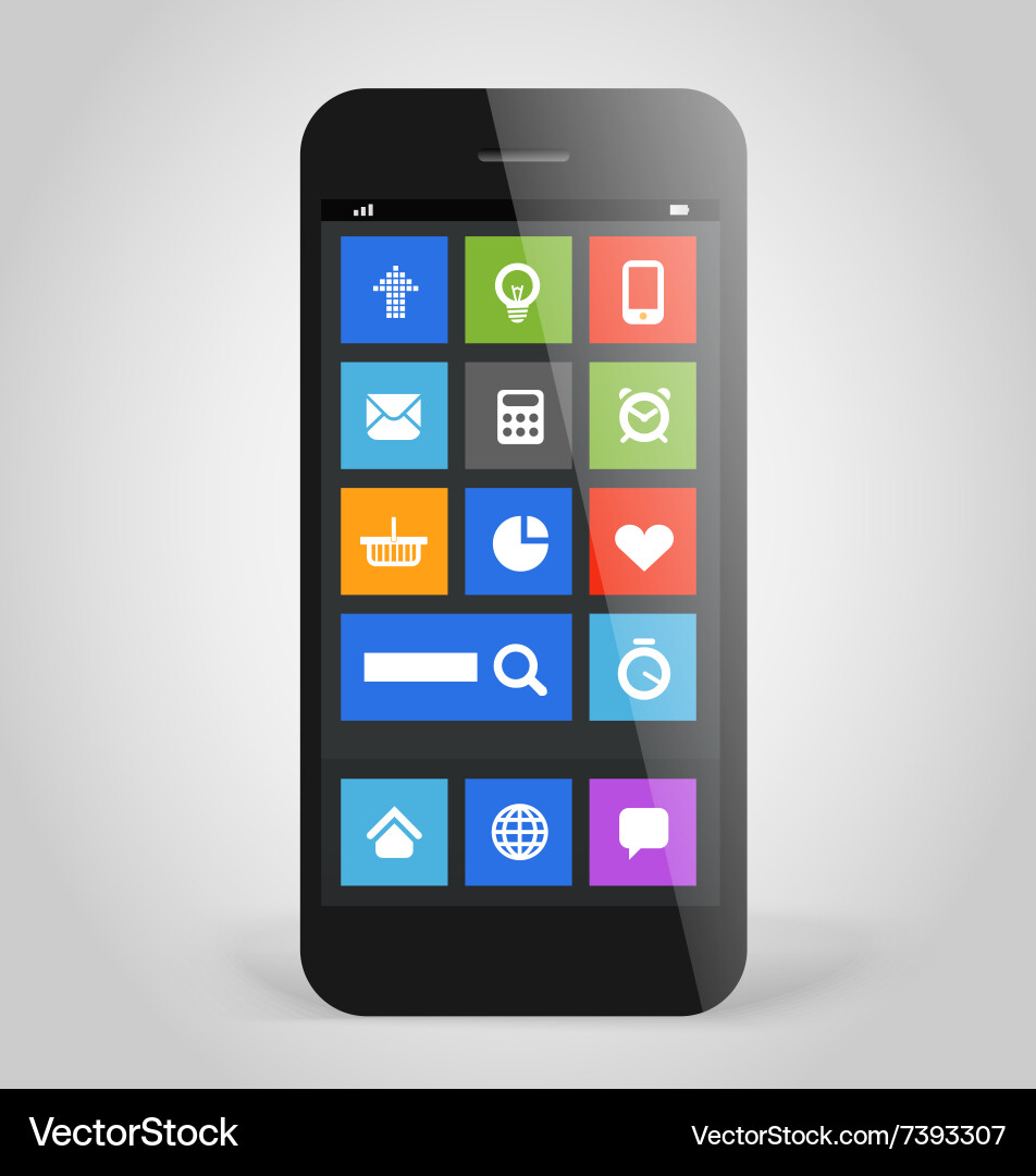 Modern smartphone with tile interface color icons vector image