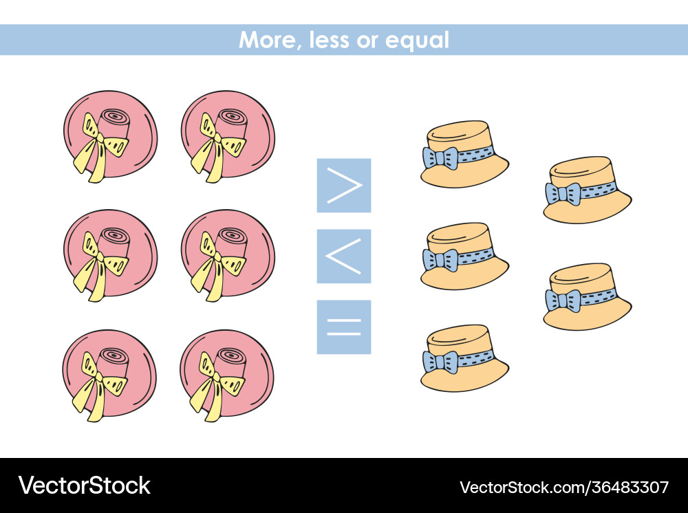 More less or equal compare number hats More less or equal compare number hats vector image