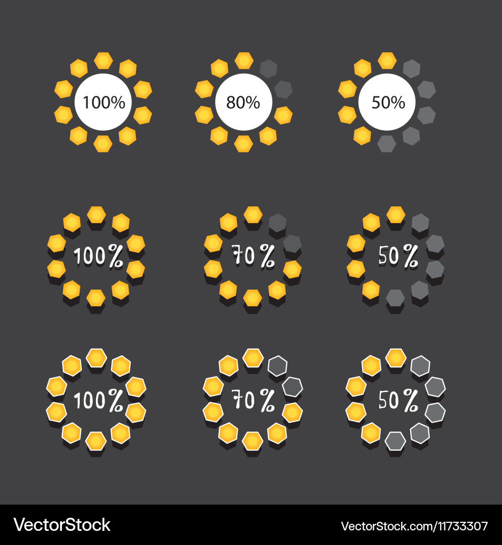 Orange preloaders and progress loading bars vector image