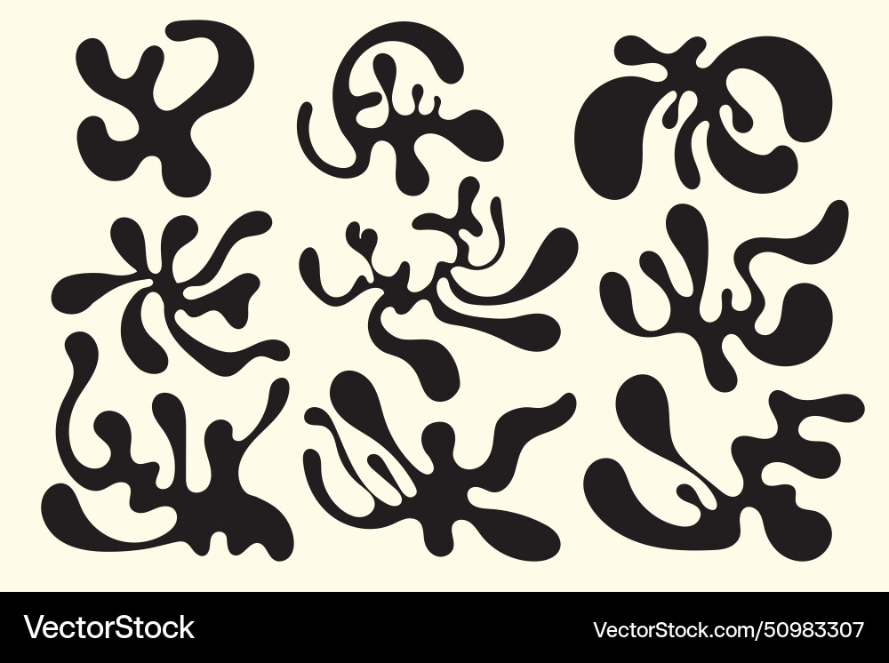 Random shapes set organic black blobs Vector Image