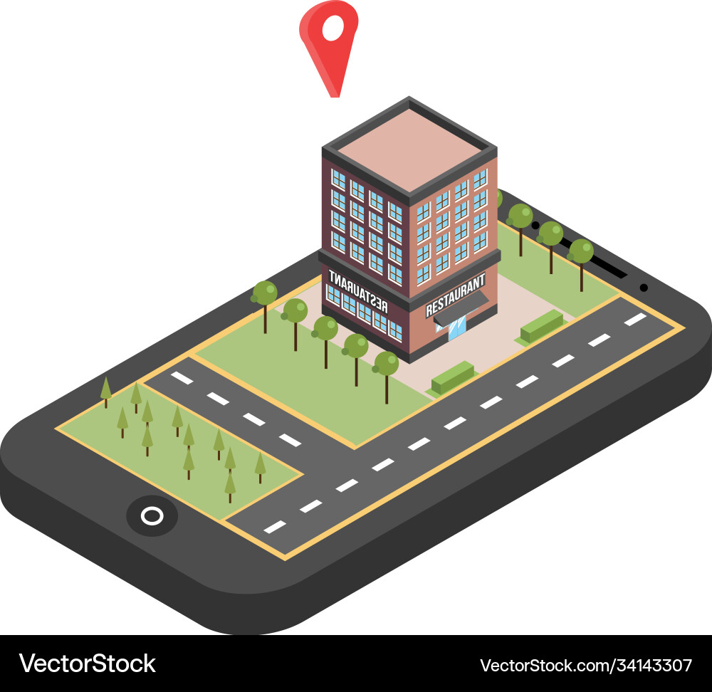 Red pointer on smartphone map gps navigation Vector Image