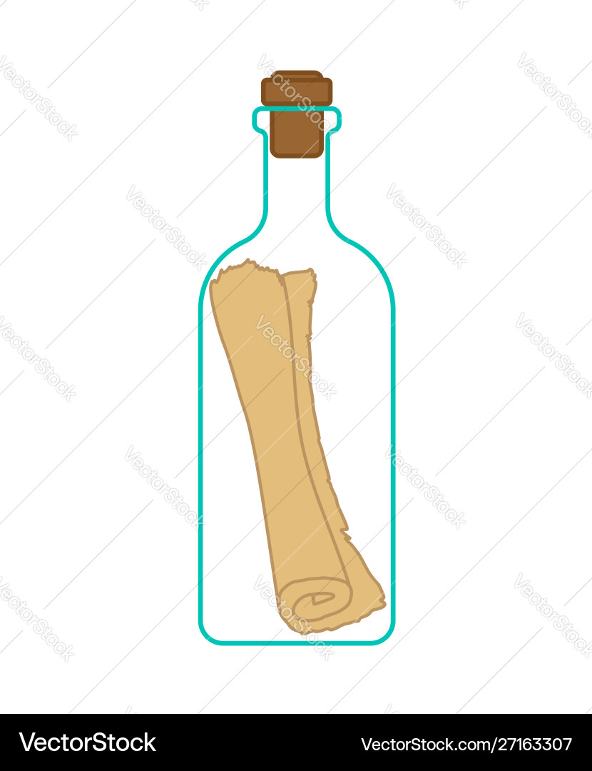 Scroll message in bottle isolated letter flask Scroll message in bottle isolated letter flask vector image
