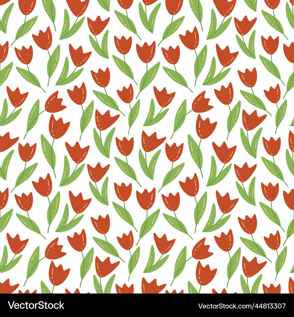 Seamless pattern with red tulips colorful doodle Seamless pattern with red tulips colorful doodle vector image