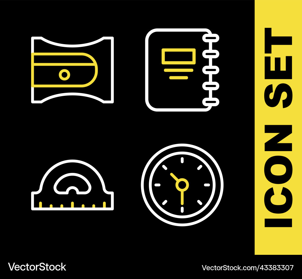 Set line notebook clock protractor grid Set line notebook clock protractor grid vector image