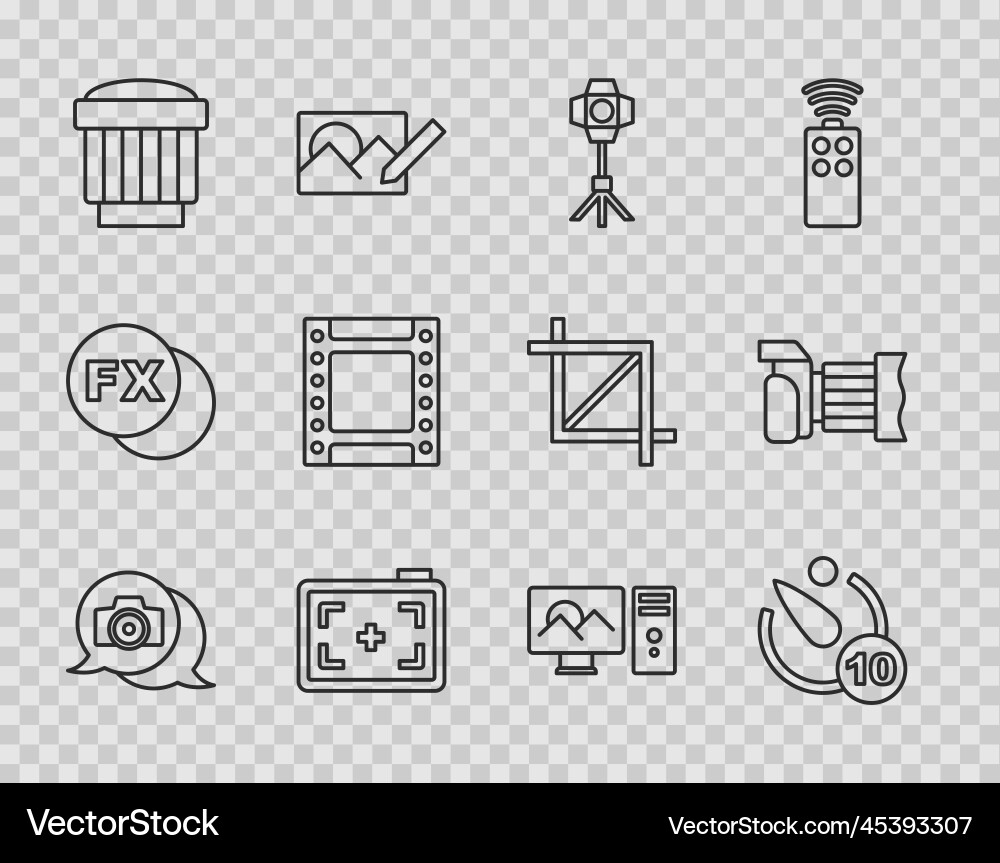 Set line photo camera timer softbox light Set line photo camera timer softbox light vector image