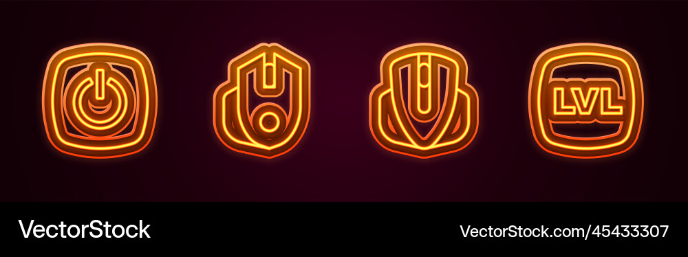 Set line power button computer mouse and level Set line power button computer mouse and level Vector Image