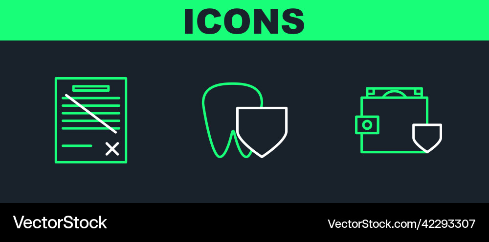 Set line wallet and money with shield delete file Set line wallet and money with shield delete file vector image