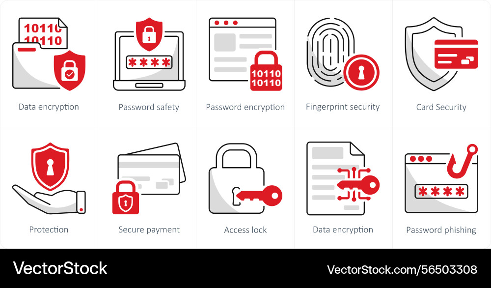 A set of 10 security icons as data encryption vector image