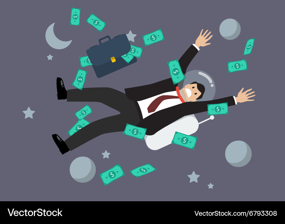 Greedy businessman floating in the space Vector Image