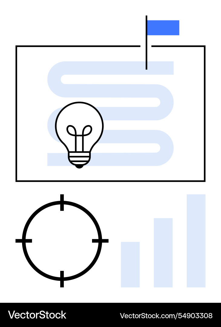 Lightbulb with abstract path target and bar Lightbulb with abstract path target and bar vector image