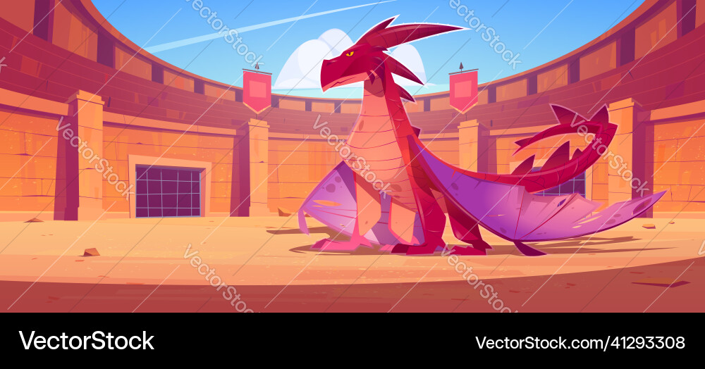 Red dragon on ancient arena for gladiators fight Red dragon on ancient arena for gladiators fight vector image