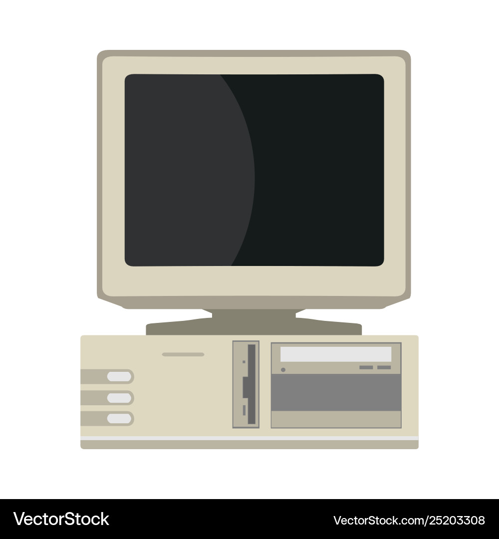 Retro computer front view device equipment flat Retro computer front view device equipment flat vector image