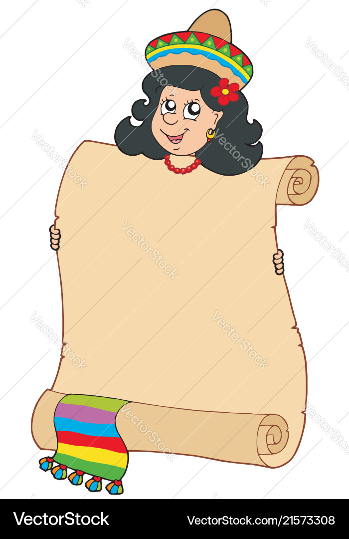 Süße mexikanische Mädchen halten Scroll Süße mexikanische Mädchen halten Scroll vektorbild