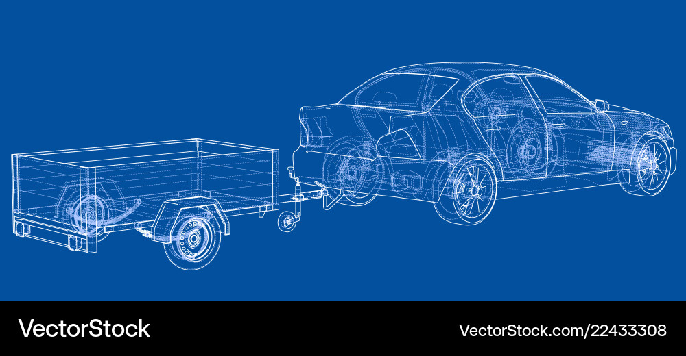 Sedan with open trailer sketch Sedan with open trailer sketch vector image
