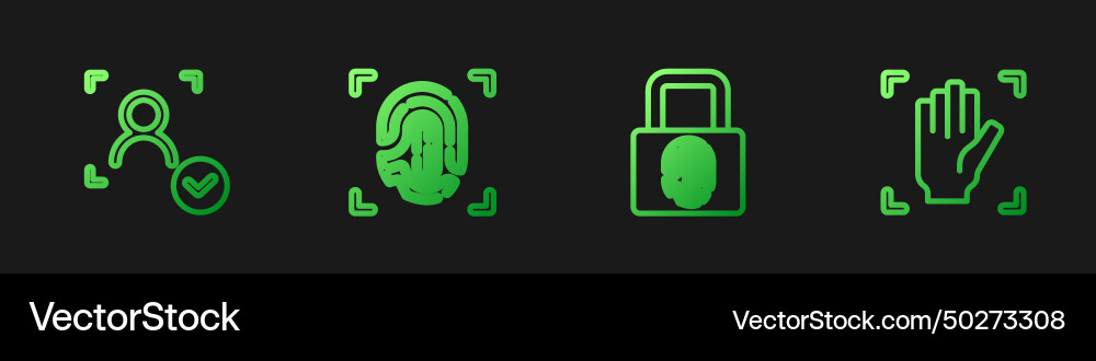 Set line fingerprint with lock face recognition Set line fingerprint with lock face recognition vector image
